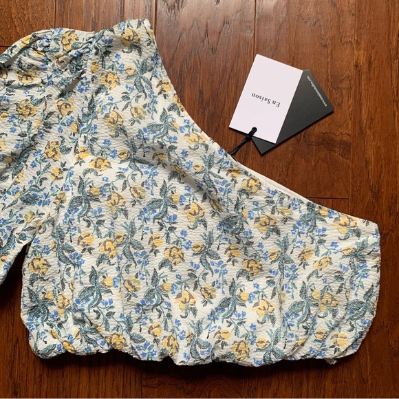 En Saison Floral Print One Shoulder Crop Top | Size L - Picture 6 of 9